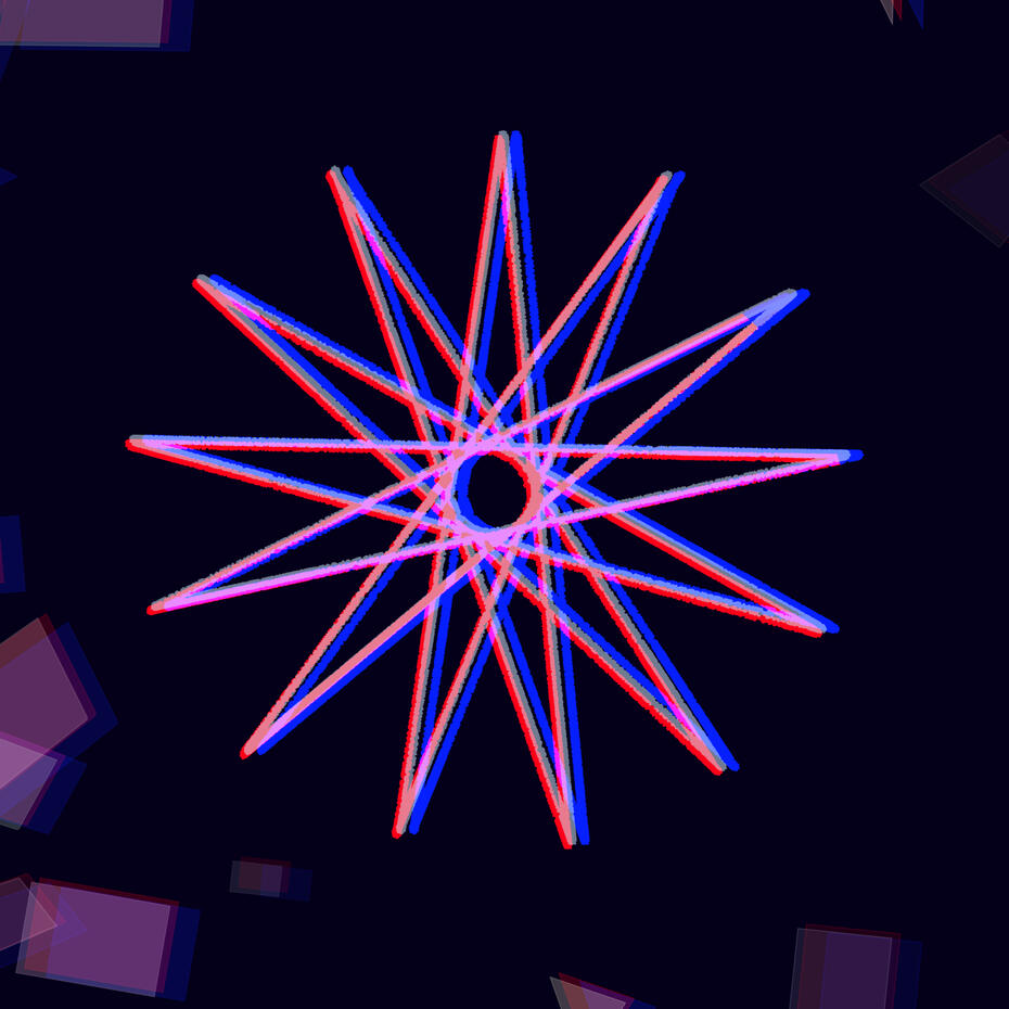 A 13-pointed star with a 3D overlay on a dark blue background.