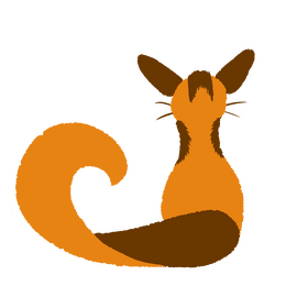 A lineless drawing of an orange fox with brown accents.